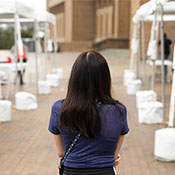 person at an outdoor vaccine clinic